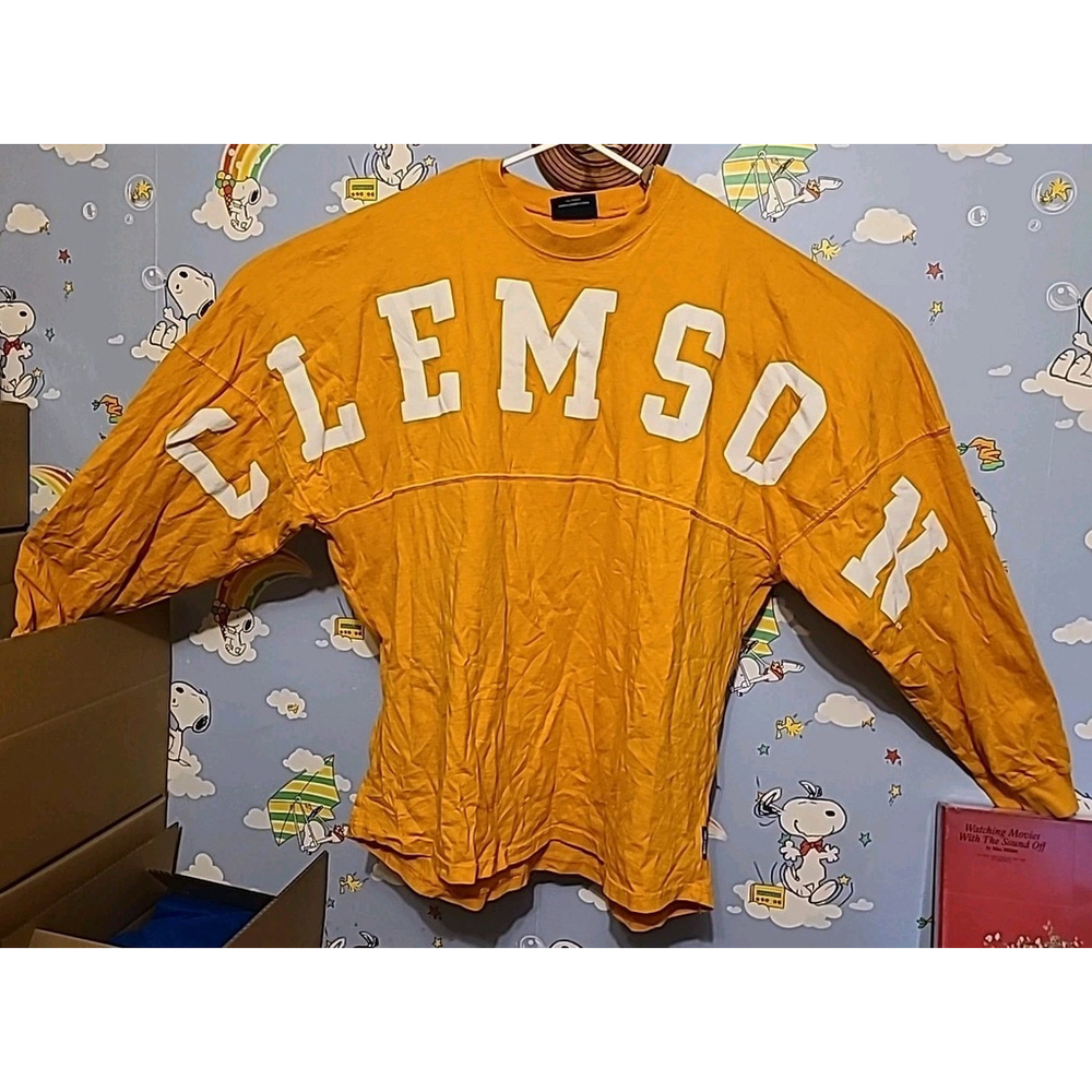 Vintage Clemson University Spellout Long Sleeve Size XL Orange Spirit Jersey USA